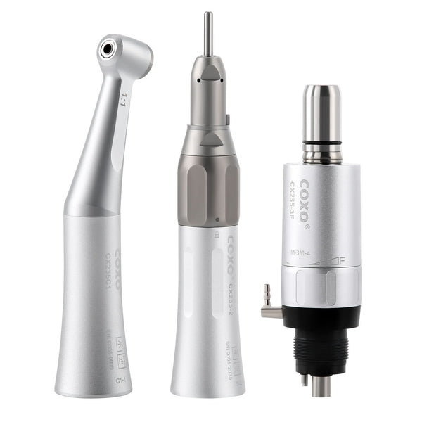 COXO 1:1 External Dental Low Speed Handpiece Contra Angle Straight Handpiece Air Motor 4 Holes