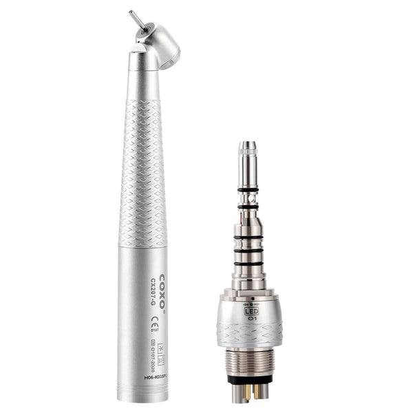 COXO CX207-G 45° Fiber Optic High Speed Air Turbine Handpiece & 6 Holes LED Quick Coupler