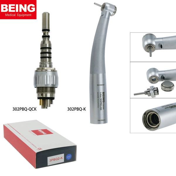 BEING Dental 303PBQ-K 6Holes Fiber Optic High Speed Turbine Handpiece LED Coupler Pin Fit Compatible KAVO