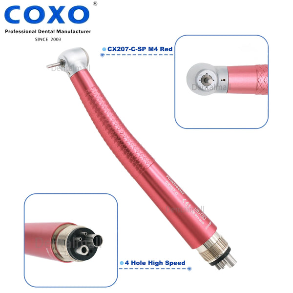 YUSENDENT COXO Dental Aluminum Alloys Standard Head High Speed Handpiece Push Button Air Turbine M4 4 Holes Red