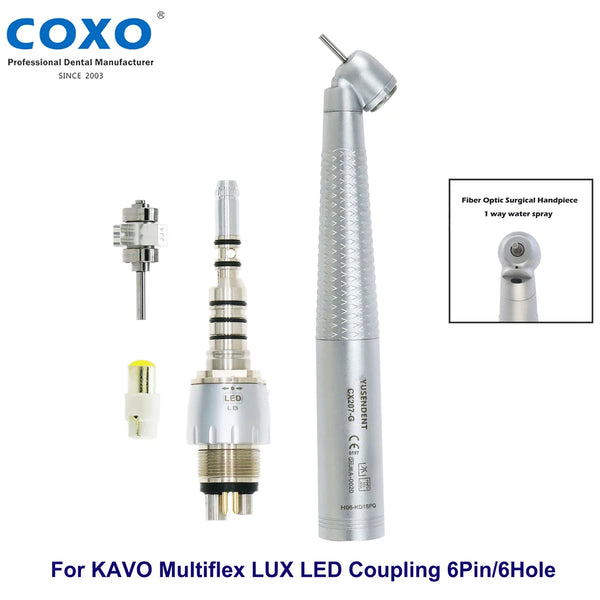 COXO Dental 45° LED High Speed Fiber Optic Handpiece CX207 KD1-SP fit Compatible Turbine MULTiflex LED Coupling 6 Hole