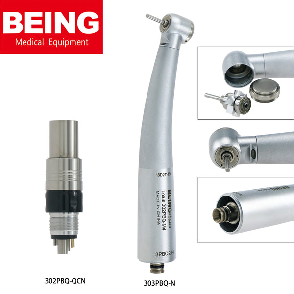 BEING Dental High Speed Turbine Handpiece Standard Head Fiber Optic LED Compatible NSK Machlite With Coupling 303PBQ-N