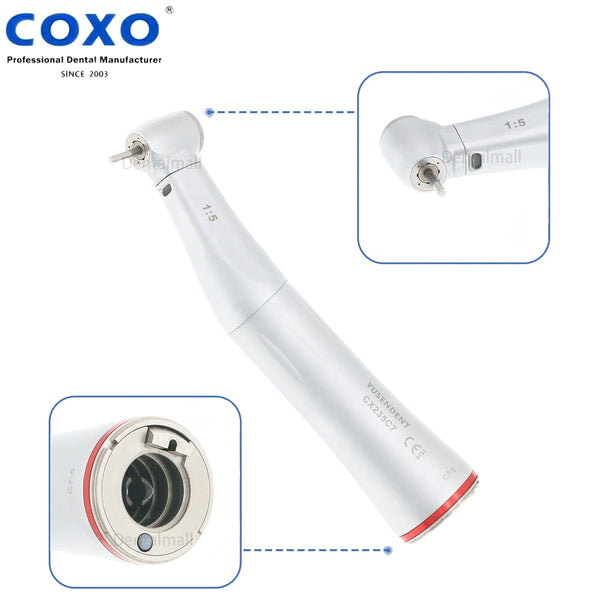 COXO Dental Electric Handpiece Optic Fiber 1:5 Contra Angle High Speed Handpiece CX235C7-5 Compatible NSK KaVo Bien Air Motor