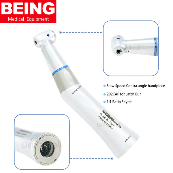 BEING Dental 1:1 E-type Inner Water Spray Low Speed Handpiece Contra Angle 202CAP for Latch Bur fit KaVo NSK