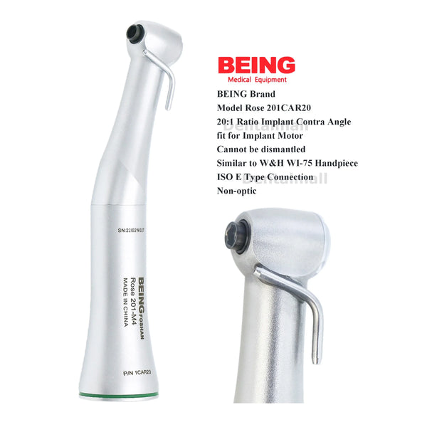 BEING Dental Implant 20:1 Handpiece Surgical Contra Angle Slow Speed Rose 201CAR20 Compatible ISO E Type NSK