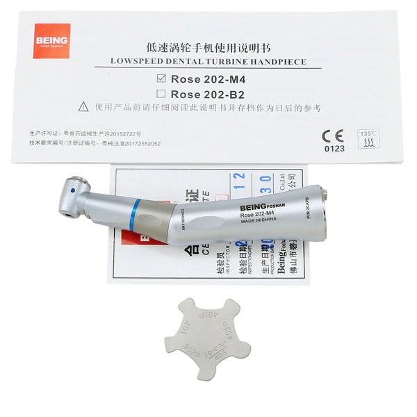 BEING Dental 1:1 Fiber Optic Intra Head 2.35mm Contra Angle Handpiece Rose 202CAP-B Compatible Kavo