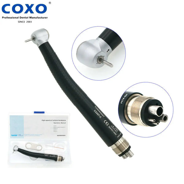 COXO YUSENDENT H14-TP Dental Colorful High Speed Handpiece Air Turbine M4 Single Water Spray Black