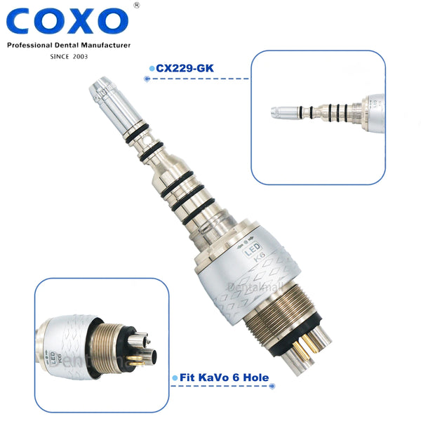 COXO Dental CX229-GK LED Fiber Optic Coupler 6Hole Fit Kavo Style for Fiber Optic Handpieces
