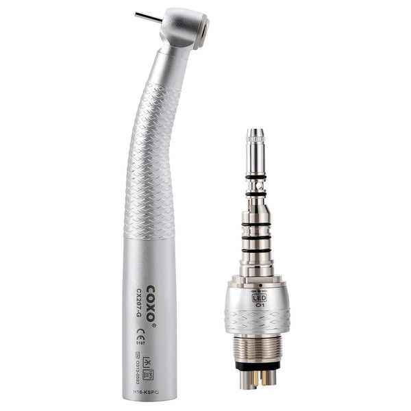 COXO CX207-G Fiber Optic High Speed Air Turbine Handpiece & 6 Holes LED Quick Coupler